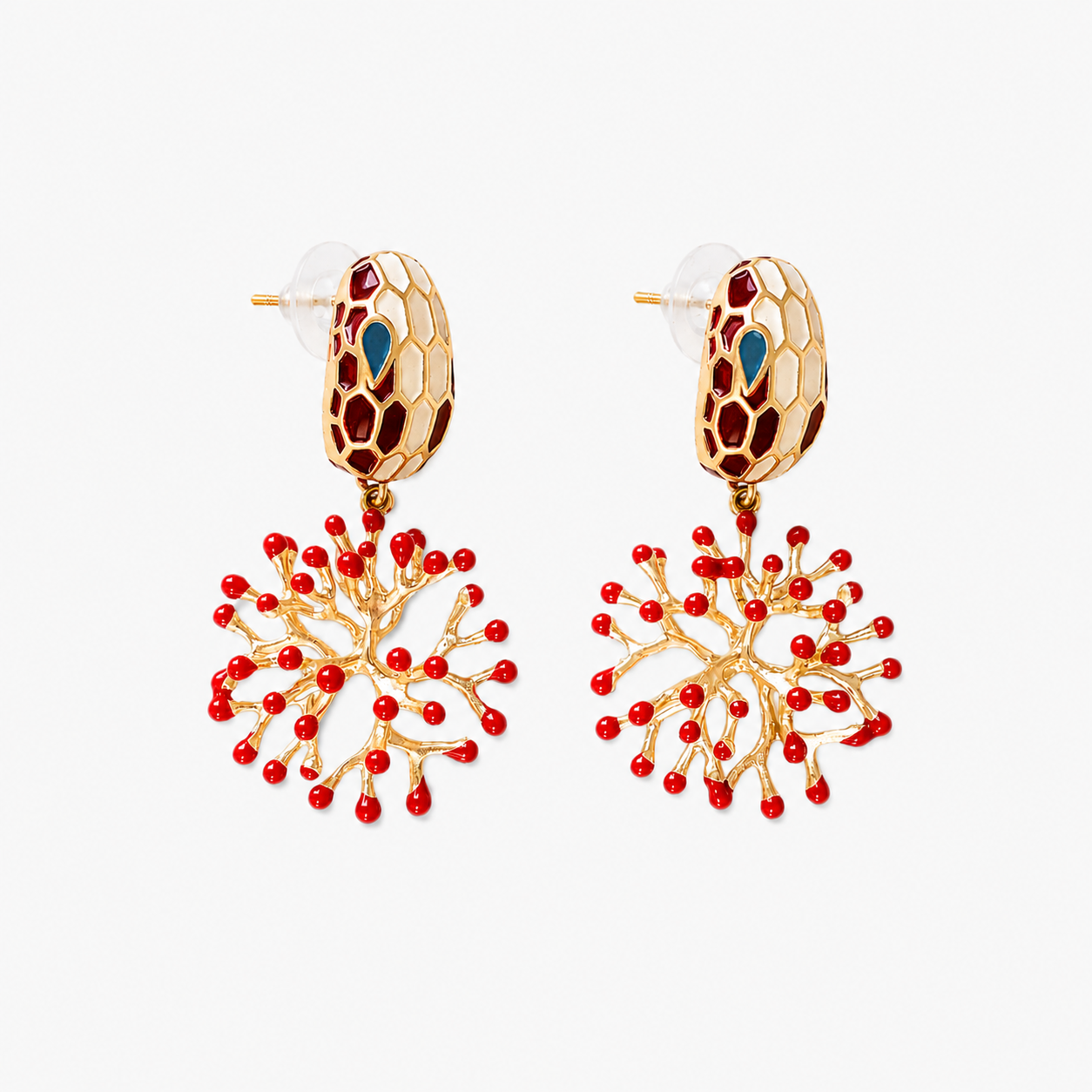 Ruby Alga earrings, handmade statement earrings with a distinctive artistic design