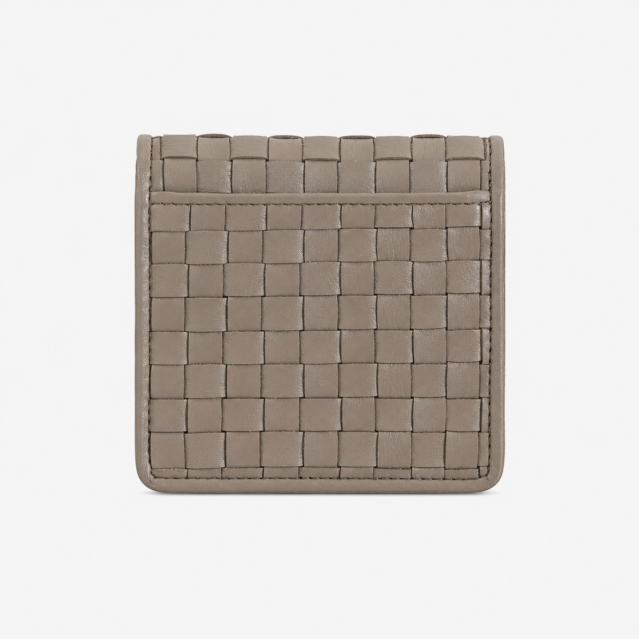 Small taupe leather wallet for women by DuDu®, featuring a stylish braided design and multicolour interior