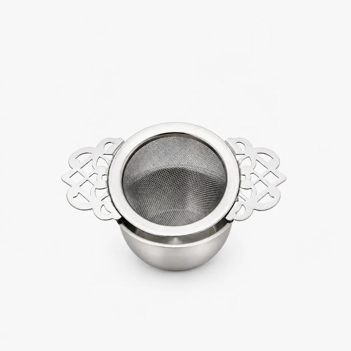 Stainless steel tea strainer with a reusable fine-mesh design for loose leaf tea and elegant everyday brewing