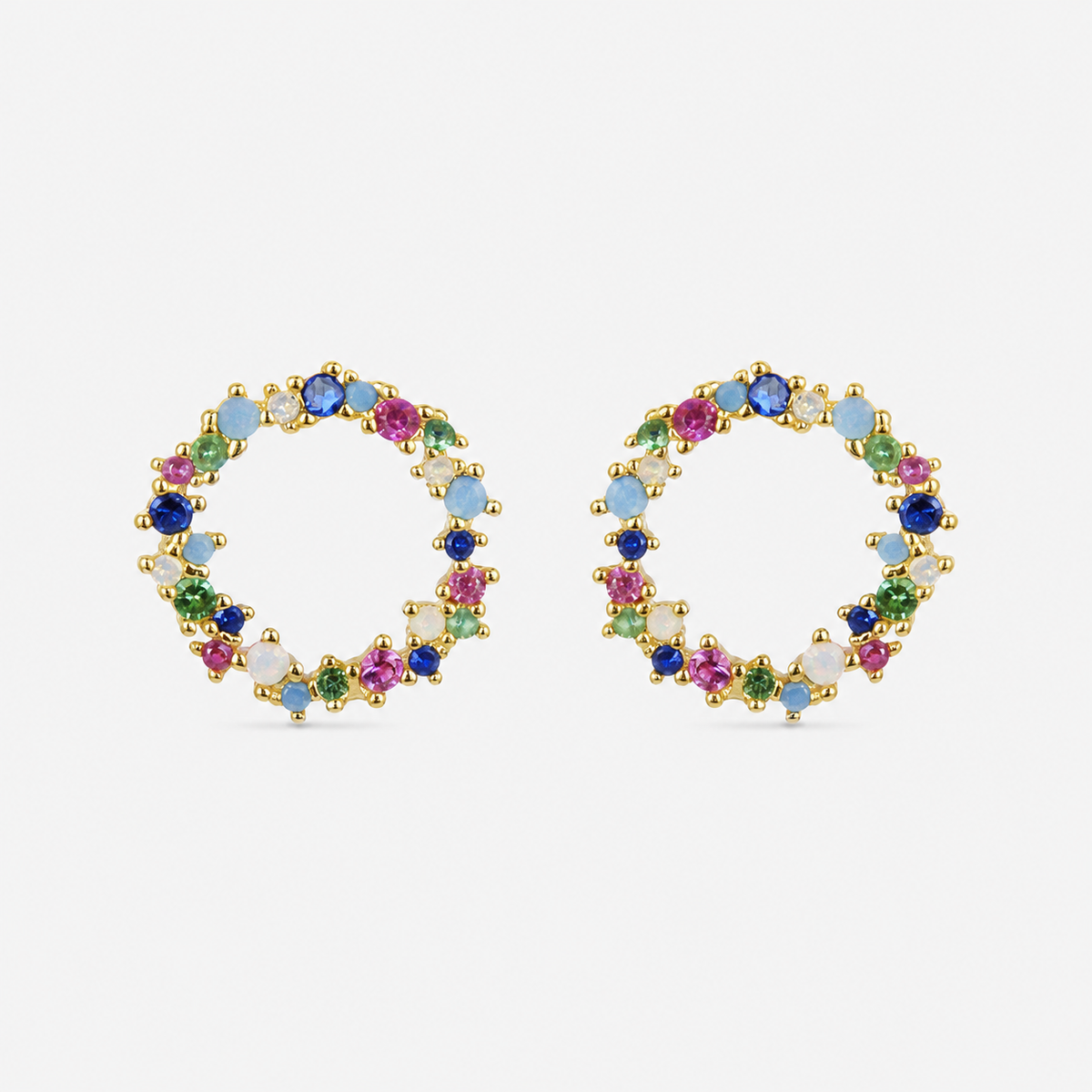 Thilak Earrings – Multicolor Zirconia Thilak earrings featuring multicolor zirconia set in 18K gold-plated sterling silver for an elegant statement look