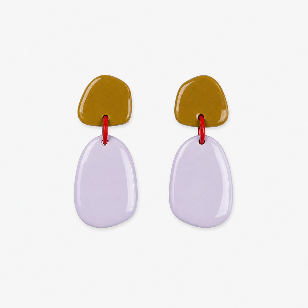 Vormen handmade mustard and blue earrings made from lightweight polymer clay with a unique modern design
