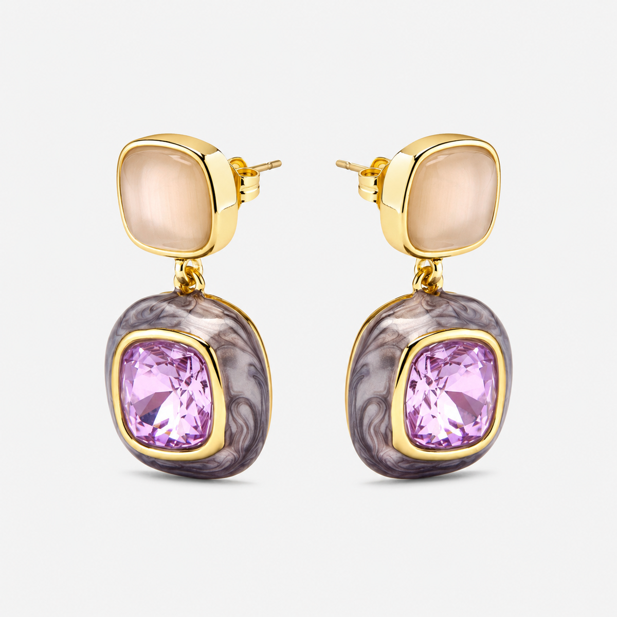  Xumas amethyst earrings featuring sparkling zirconia and a sophisticated 18K gold finish