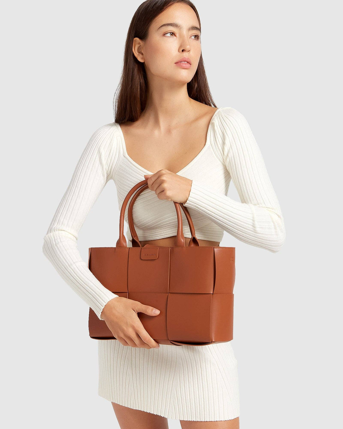 Woven Brown Leather Shopper – alternate product view 5