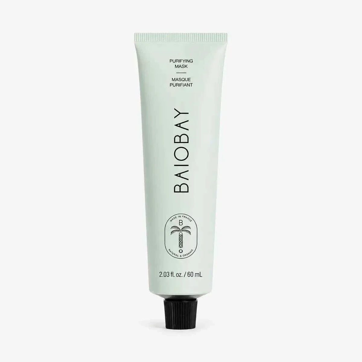 Baiobay Purifying Mask Vegan in a light green squeeze tube with black cap and minimalist branding details
