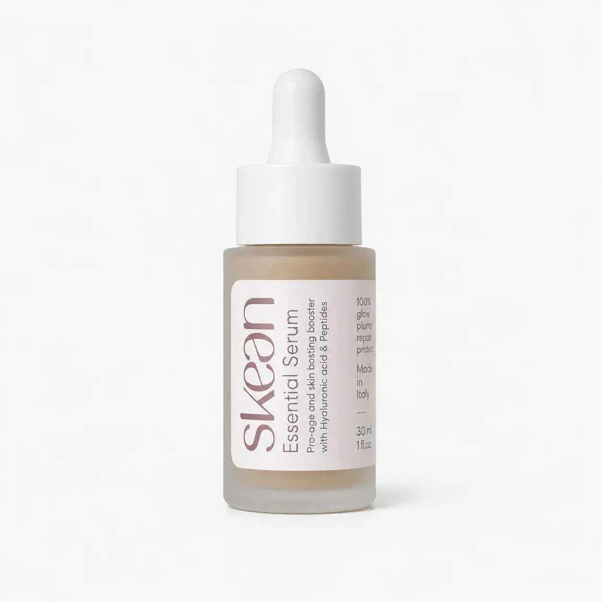 SkeanBeauty Essential Serum Travel in a frosted glass bottle with white dropper cap and minimalist label