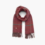 Liet & Joliet Scarf Rachel in red plaid pattern, 100% polyester, size 180cm x 65cm.