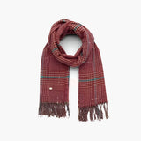 Liet & Joliet Scarf Rachel in red plaid pattern, 100% polyester, size 180cm x 65cm.
